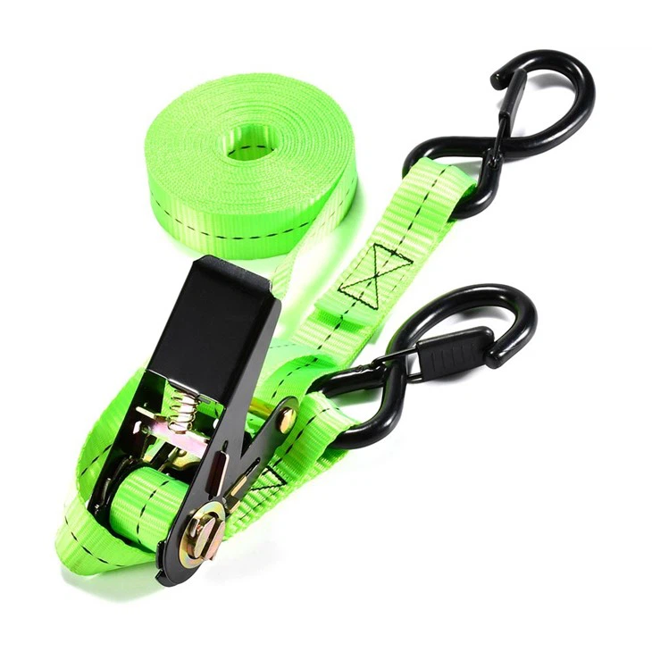Polyester Black E Coating Ratchet Strap With Safety Latch S Hooks